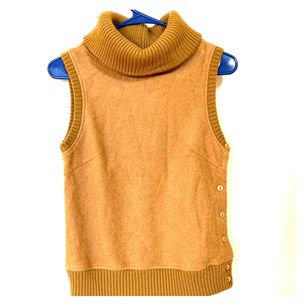 Bess Tan Wool Sleeveless Turtleneck Top